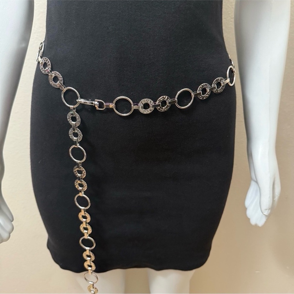 Silver tone metallic chain belt